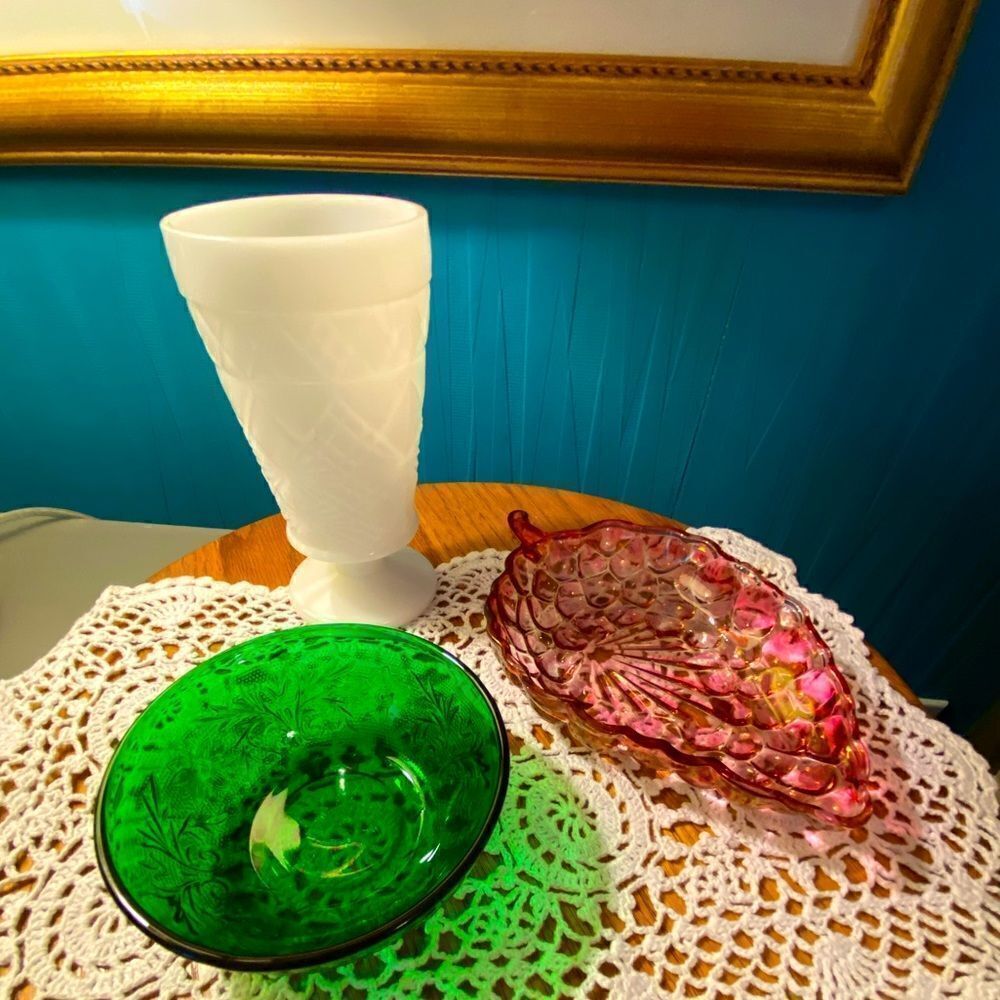 Vintage glass lot, Milk glass, Depression glass,Cranberry glass, lot for…